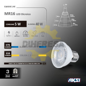 Foco Led Mr16 5w Luz Blanca - 127v/E27, Caja Color
