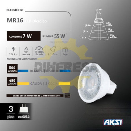Foco Led Mr16 7w Luz Calida - 127v/Gu5.3, Caja Color