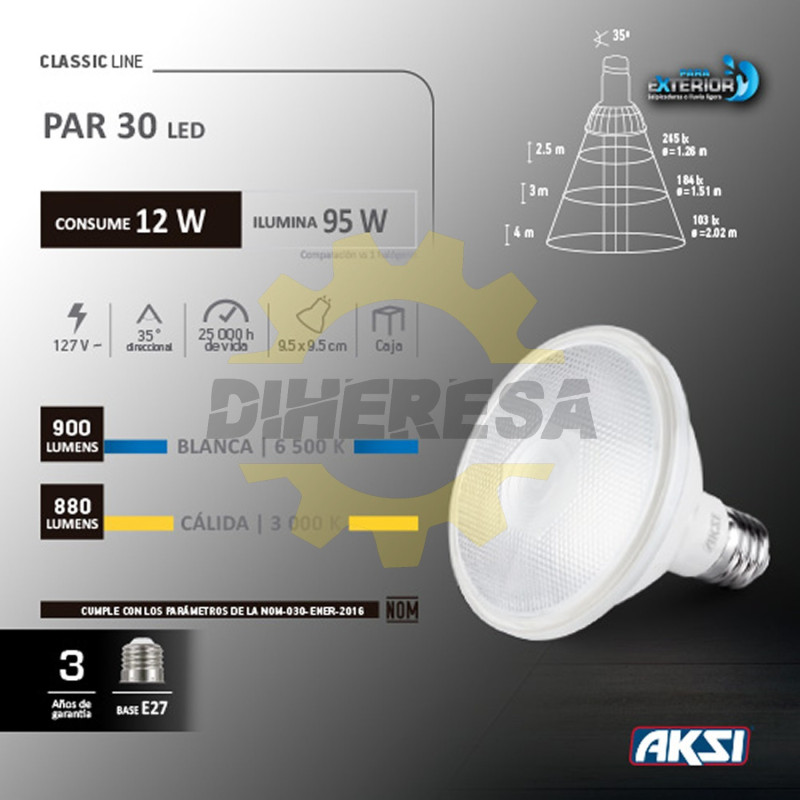 Foco Led Par 30 12w Luz Calida Ip65, Caja Color Foco Led Par 30 12w Luz Calida Ip65, Caja Color