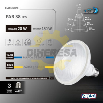 121522 Foco Led Par 38 20w Luz Calida Ip65, Caja Color