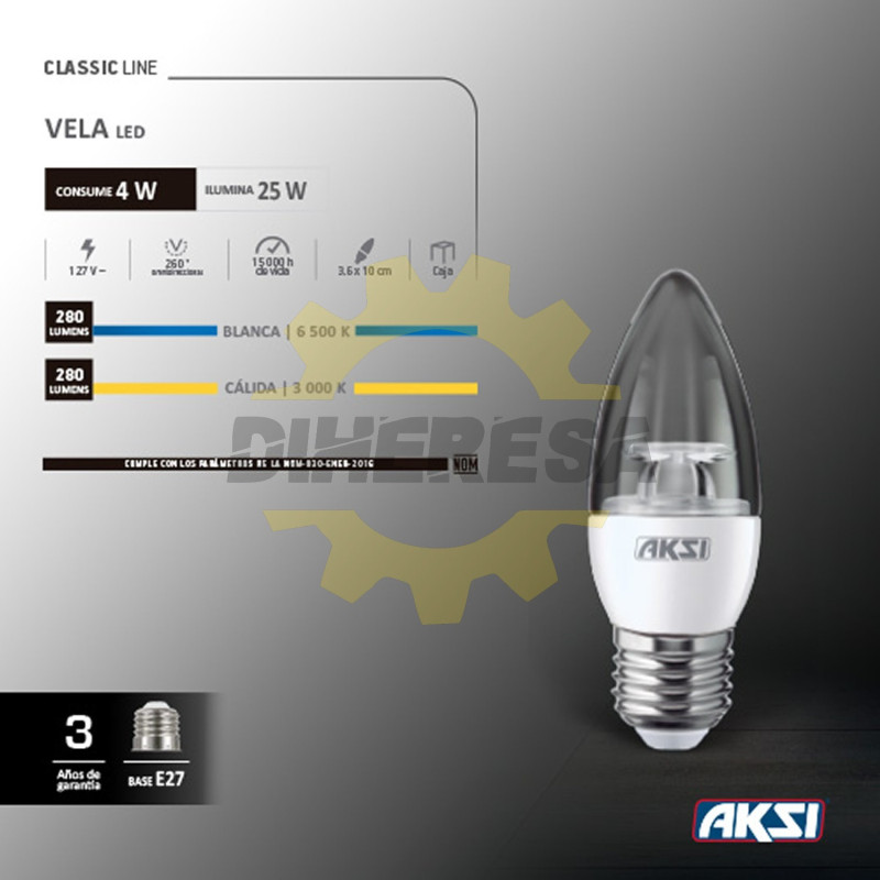 Foco Led Vela 4w Luz Blanca E27, Caja Color Foco Led Vela 4w Luz Blanca E27, Caja Color