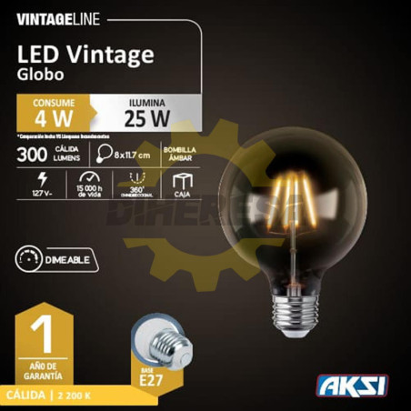 Foco Led Vintage Tipo Globo G25 4w Dimeable, E27