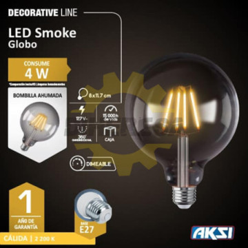 122106 Foco Led Smoke Tipo Globo G25 4w Dimeable, E27