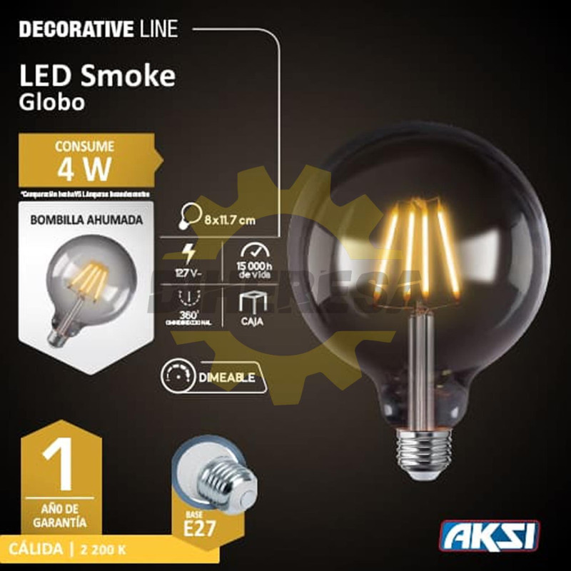 Foco Led Smoke Tipo Globo G25 4w Dimeable, E27 Foco Led Smoke Tipo Globo G25 4w Dimeable, E27