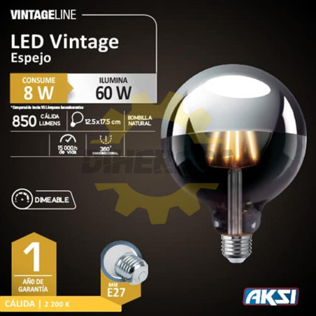 Foco Vintage Espejo 8w, Dimeable