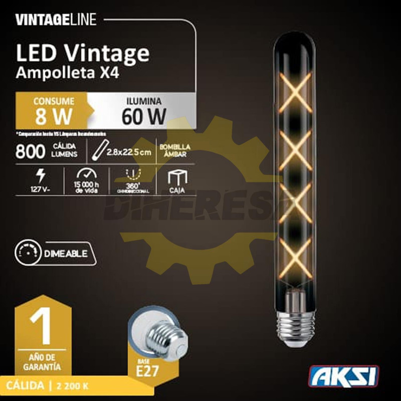 Foco Vintage Ampolleta X4 8w, Dimeable 28x225 Foco Vintage Ampolleta X4 8w, Dimeable 28x225