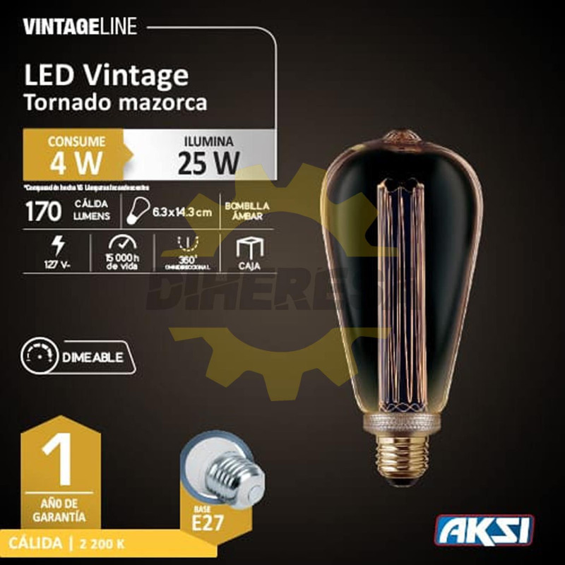 Foco Vintage Tornado Mazorca 4w, Dimeable Foco Vintage Tornado Mazorca 4w, Dimeable