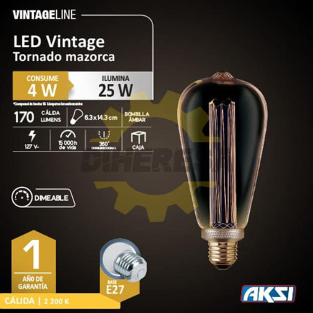 Foco Vintage Tornado Mazorca 4w, Dimeable