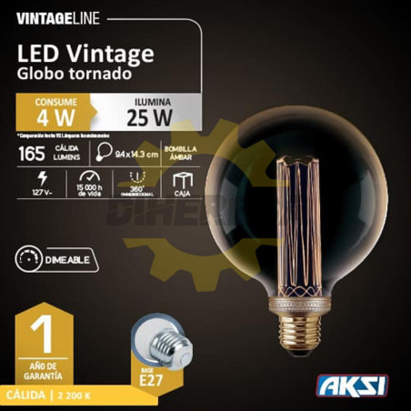 Foco Vintage Tornado Globo 4w, Dimeable