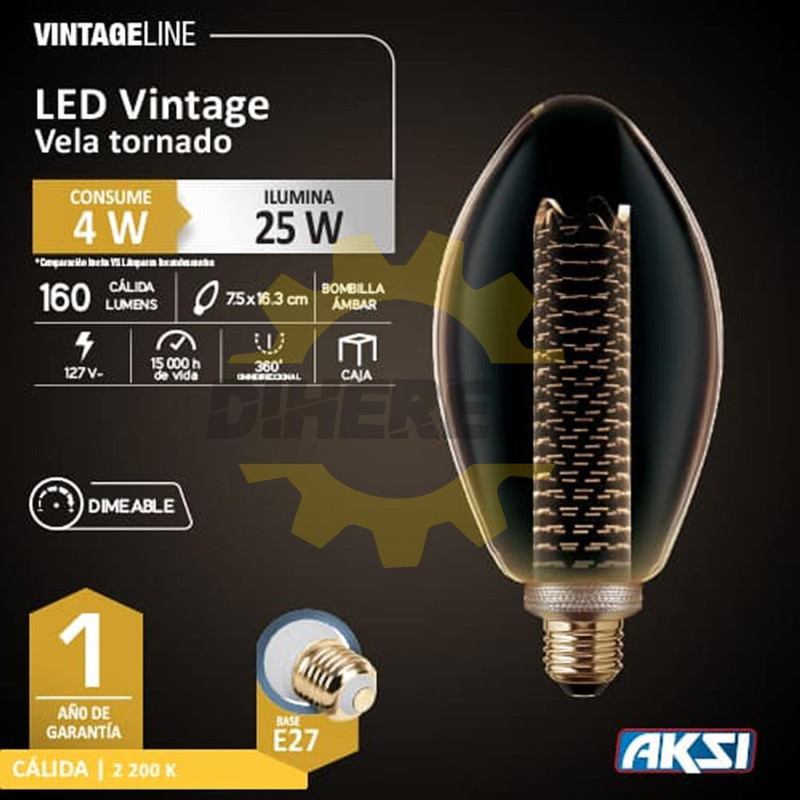 Focos Vintage Vela Tornado 4w, Dimeable Focos Vintage Vela Tornado 4w, Dimeable