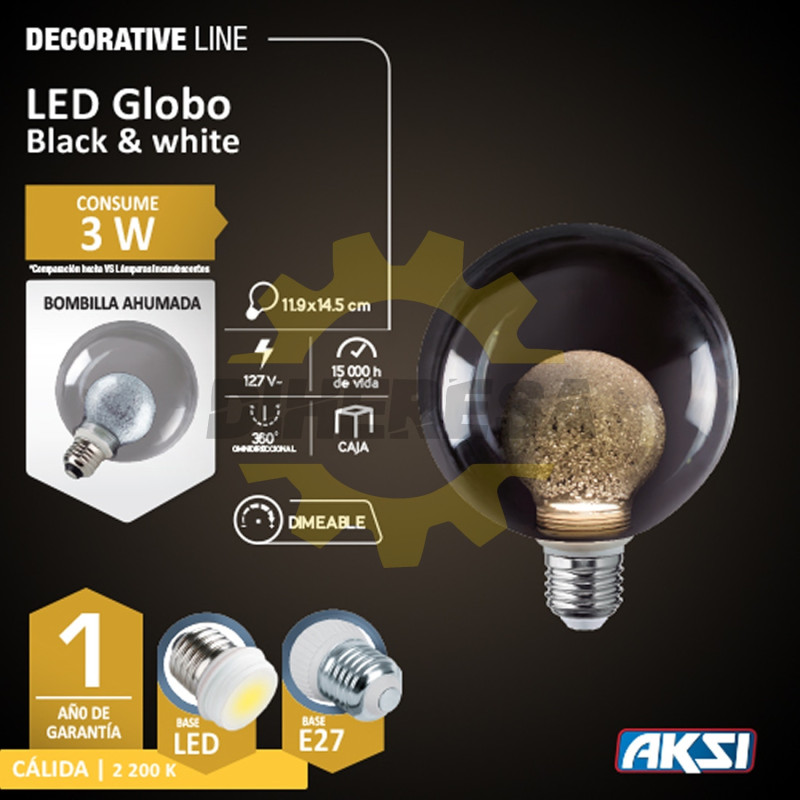 Foco Globo Black And White 3w Foco Globo Black And White 3w