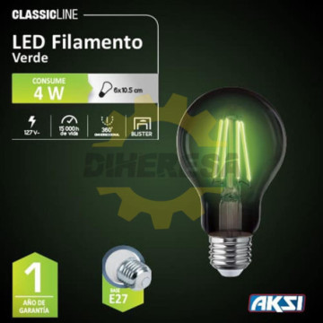 122224 Foco Filamento A19 4w, Verde