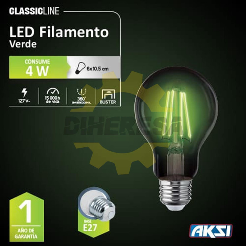 Foco Filamento A19 4w, Verde