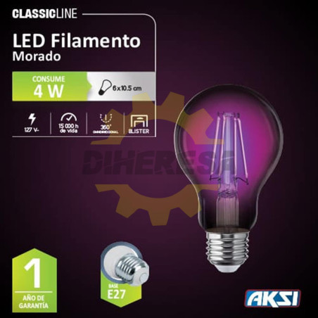 Foco Filamento A19 4w, Lila