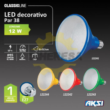 122243 Foco Led Par 38 12w Verde Ip65, Caja Color