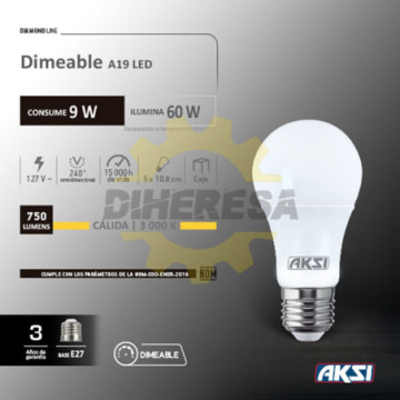 123113 Foco Led Dimeable A19 9w Luz Calida, Caja Color