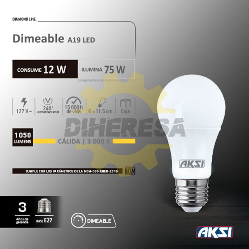 Foco Led Dimeable A19 12w Luz Calida, Caja Color Foco Led Dimeable A19 12w Luz Calida, Caja Color