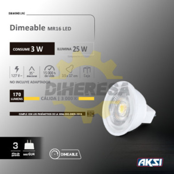 123228 Foco Led Dimeable Mr11 3w Luz Calida - 127v/Gu4, Caja Color