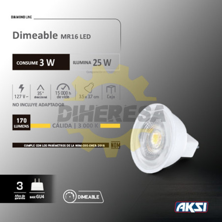 Foco Led Dimeable Mr11 3w Luz Calida - 127v/Gu4, Caja Color