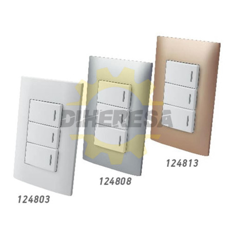 Apagador Triple Sencillo De Tecla Con Placa Plástica - Blanco - Linea Altimus