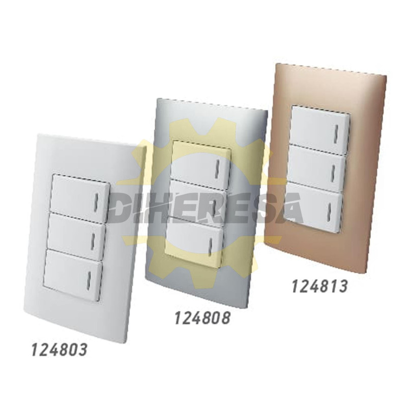 Apagador Triple Sencillo De Tecla Con Placa Plástica - Champagne - Linea Altimus Apagador Triple Sencillo De Tecla Con Placa Plástica - Champagne - Linea Altimus