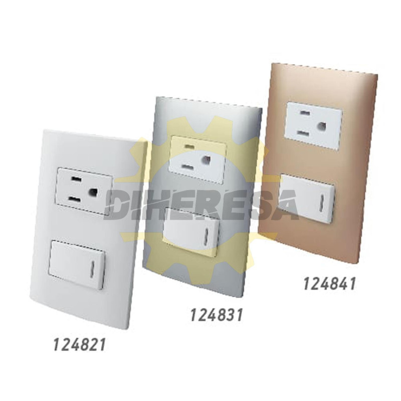 Contacto Aterrizado Y Apagador Sencillo De Tecla Con Placa Plástica - Blanco - Linea Altimus Contacto Aterrizado Y Apagador Sencillo De Tecla Con Placa Plástica - Blanco - Linea Altimus