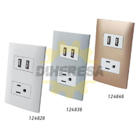 Contacto Aterrizado Con Dos Puertos Usb Con Placa Plástica - Blanco - Linea Altimus