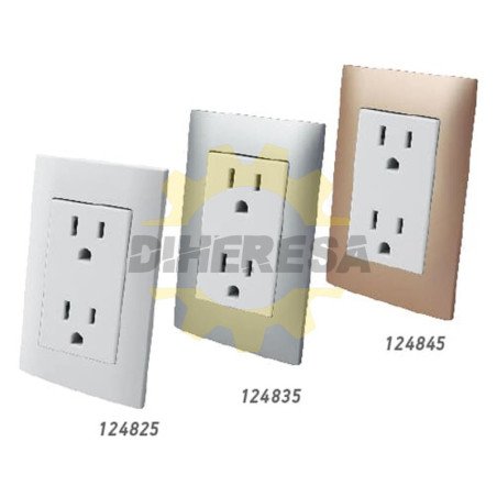 Contacto Duplex Oculto Aterrizado Con Placa Plástica - Plata - Linea Altimus