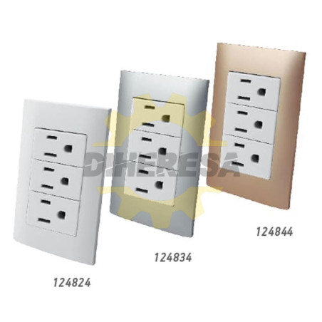 Contacto Triple Aterrizados Con Placa Plástica - Champagne - Linea Altimus