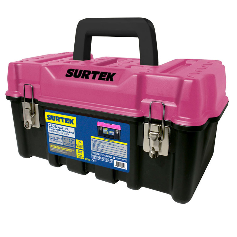 CPS17K Caja portaherramientas plástica con broches metálicos y tapa rosa 17" x 9" x 8" Surtek CPS17K Caja portaherramientas plástica con broches metálicos y tapa rosa 17" x 9" x 8" Surtek