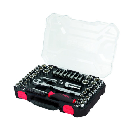 JCD01 Juego de dados y accesorios cuadro de 1/4" y 3/8" combinado, 63 piezas Urrea
