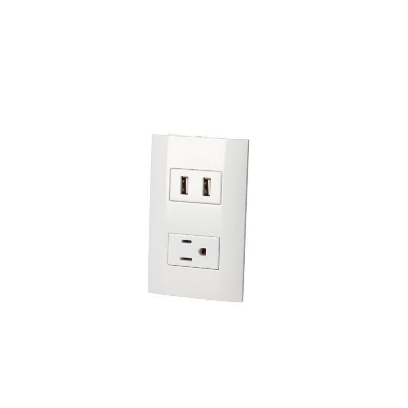 P432B Placa 1 contacto 1 USB doble 1/3, línea  Americana, color blanco Surtek