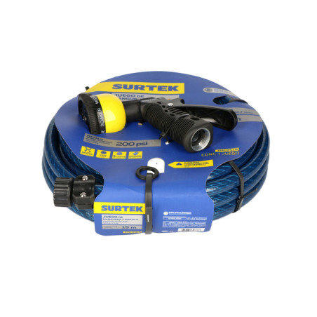 JM12S15 Kit de manguera para jardín tejido spider con pistola para riego 1/2", 15 m Surtek