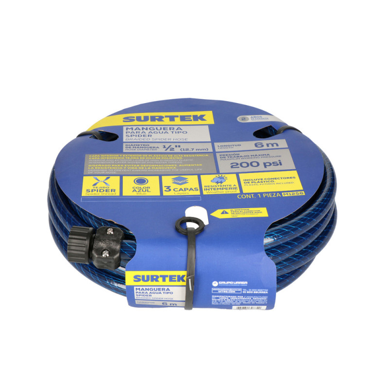 M12S6 Manguera para jardín tejido spider 1/2", 6 m Surtek M12S6 Manguera para jardín tejido spider 1/2", 6 m Surtek