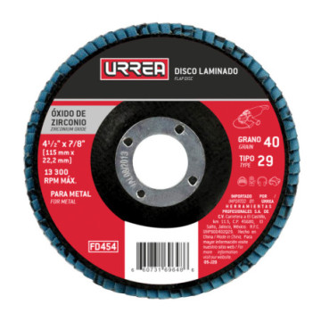 FD458 Disco laminado tipo 29 grano 40, 4-1/2" Urrea