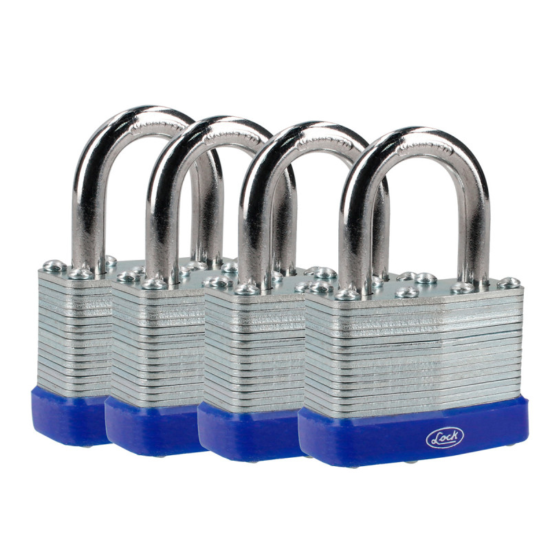 J4CLA Juego de 4 candados laminados 40 mm, llave estándar Lock J4CLA Juego de 4 candados laminados 40 mm, llave estándar Lock