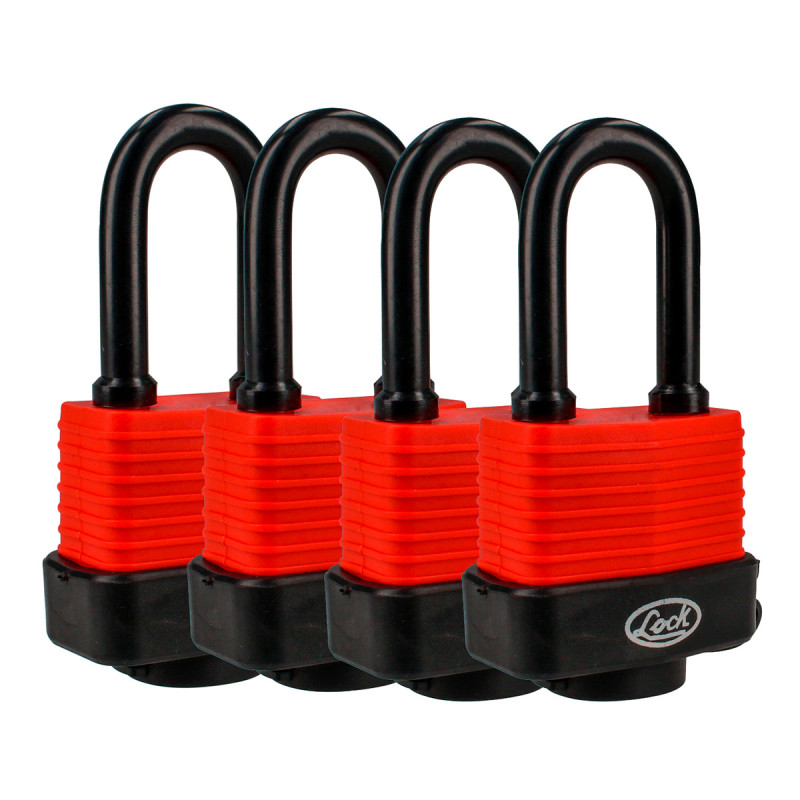 J4CIL Juego de 4 candados impermeables largos 40 mm, llave estándar Lock J4CIL Juego de 4 candados impermeables largos 40 mm, llave estándar Lock