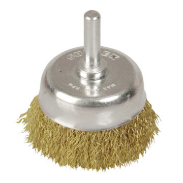 C574 Carda copa ondulada alambre fino 2-3/4" x 0.17 mm con zanco 1/4" Surtek