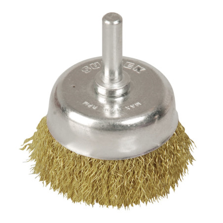 C574 Carda copa ondulada alambre fino 2-3/4" x 0.17 mm con zanco 1/4" Surtek
