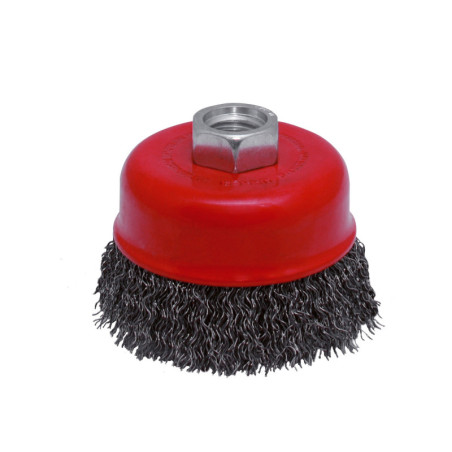 C813 Carda copa ondulada alambre fino 3" x 0.35 mm con rosca M14 URREA