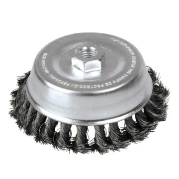 C307 Carda copa trenzada alambre grueso 3" x 0.50 con rosca 5/8" FOY
