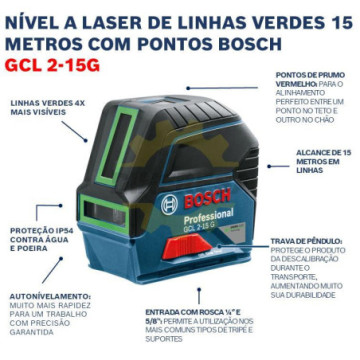 0601066J00 Nivel láser de líneas combinadas, 15 metros de distancia en líneas y 10 metros en plomada.