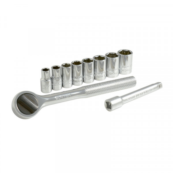 A03M SURTEK Juego de 10 dados y accesorios métricos 1/4" Surtek | DIHERESA