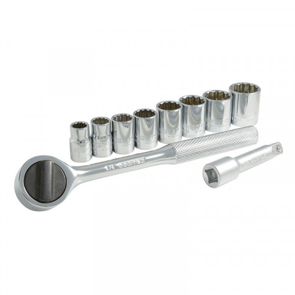 A02S SURTEK Juego de 10 dados y accesorios en pulgadas 3/8" en rack Surtek | DIHERESA