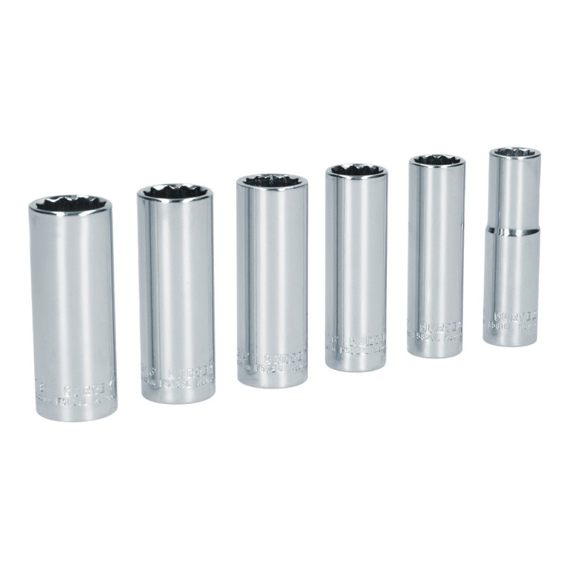 S11S SURTEK Juego de 6 dados largos en pulgadas 1/2" Surtek | DIHERESA S11S SURTEK Juego de 6 dados largos en pulgadas 1/2" Surtek | DIHERESA