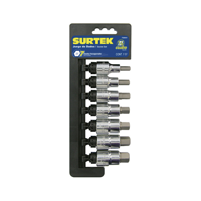 F58H01 SURTEK Juego de 7 dados punta hexagonal en pulgadas 1/2" Surtek | DIHERESA F58H01 SURTEK Juego de 7 dados punta hexagonal en pulgadas 1/2" Surtek | DIHERESA