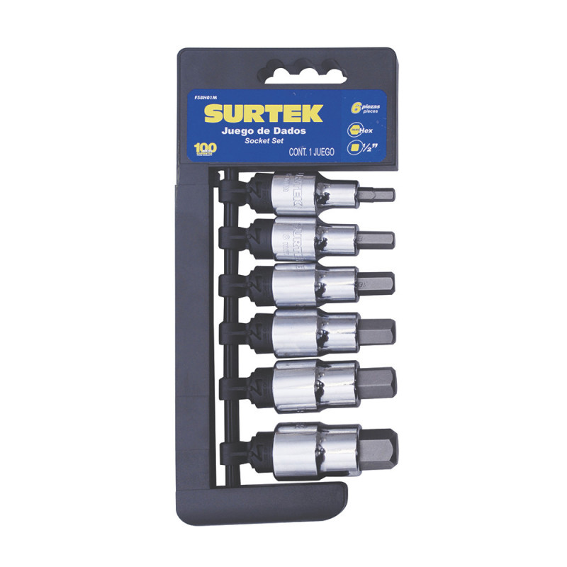 F58H01M SURTEK Juego de 6 dados punta hexagonal métricos 1/2" Surtek | DIHERESA F58H01M SURTEK Juego de 6 dados punta hexagonal métricos 1/2" Surtek | DIHERESA