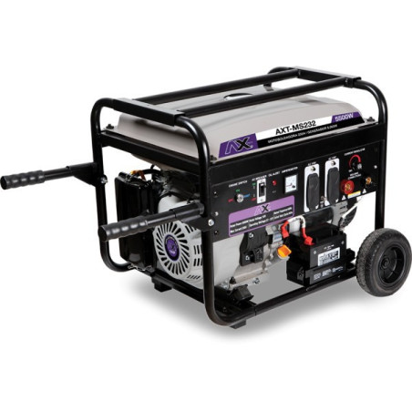 AX TECH MOTOSOLDADORA GASOLINA 200A, 110V/60Hz, 13HP, 5,000Wtts, CON MARCHA, BATERIA Y LLANTAS