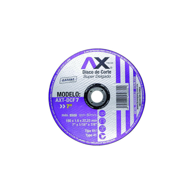 AX TECH DISCO DE CORTE SUPER DELGADO DE 7" X 1.6MM X 7/8" AX TECH DISCO DE CORTE SUPER DELGADO DE 7" X 1.6MM X 7/8"