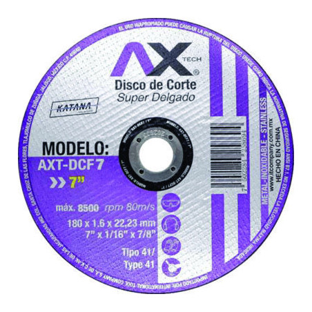 AX TECH DISCO DE CORTE SUPER DELGADO DE 7" X 1.6MM X 7/8"